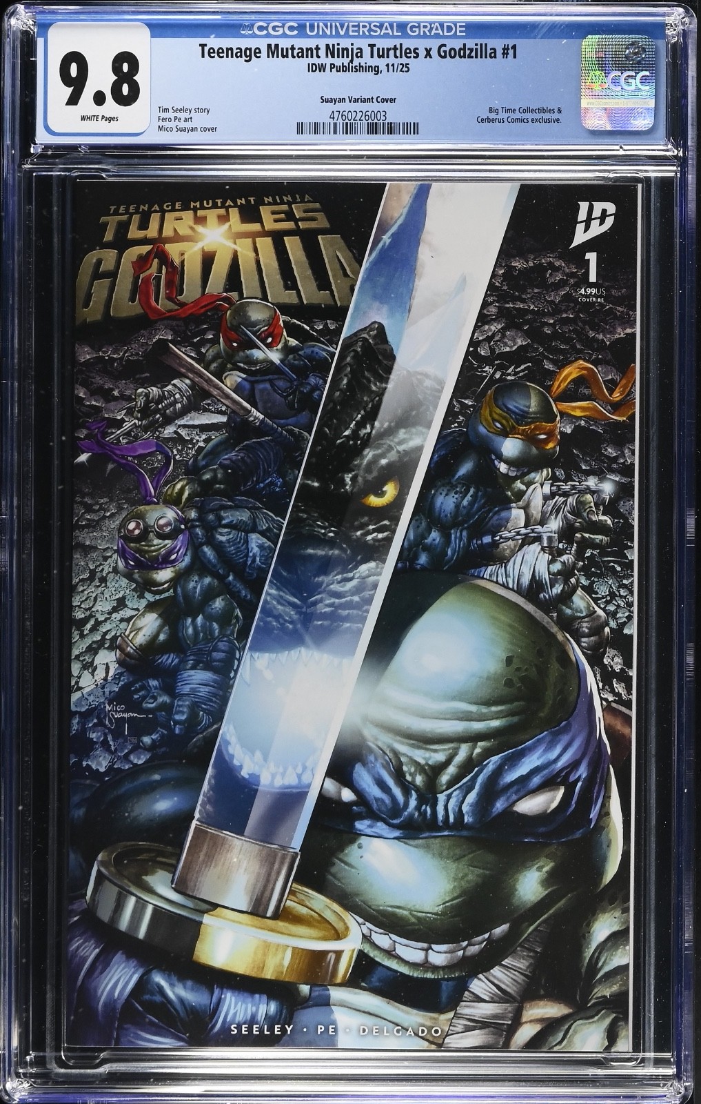 TEENAGE MUTANT NINJA TURTLES X GODZILLA #1 CGC 9.8 (SGCC) LTD/500 MICO SUAYAN TEENAGE MUTANT NINJA TURTLES X GODZILLA #1 CGC 9.8 (SGCC) LTD/500 MICO SUAYAN