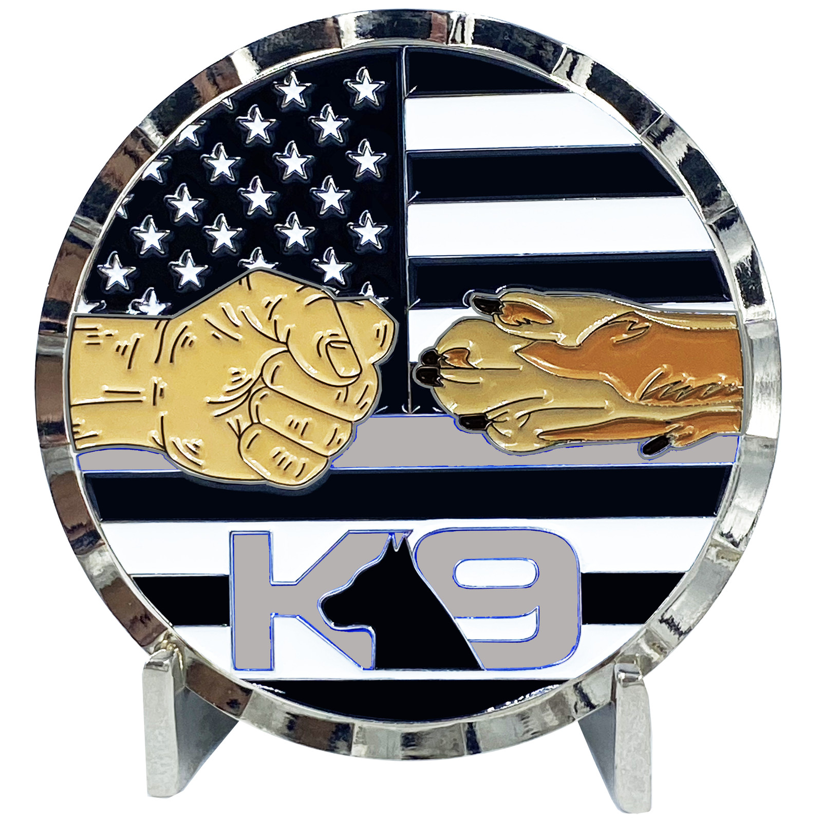 BB-014 K9 Thin Gray Line Challenge Coin Fist Paw Bump Corrections Correctional O