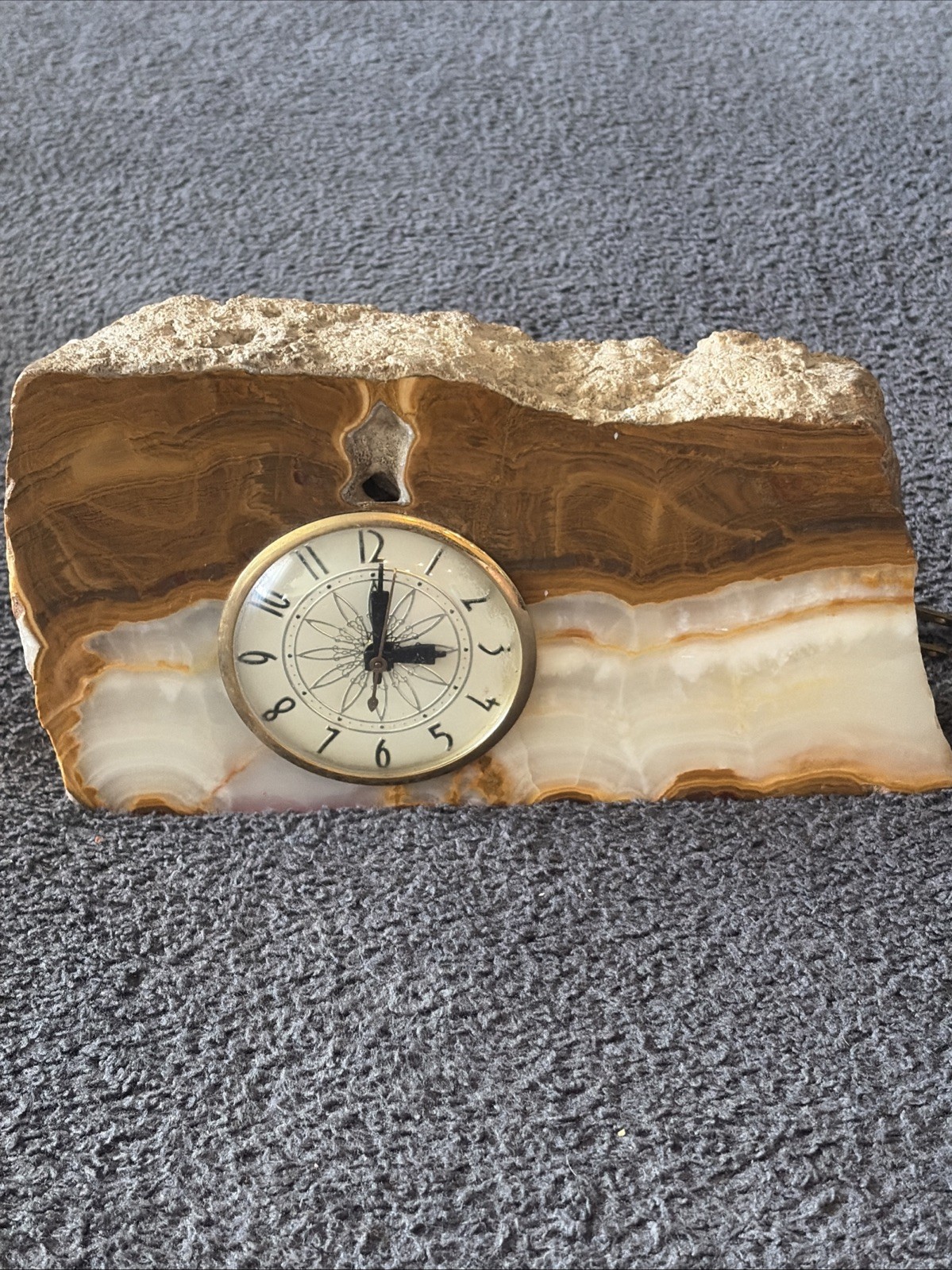Vtg 1950s Lanshire Agate MCM Electric Mantle Clock Rock Stone Needs Motor