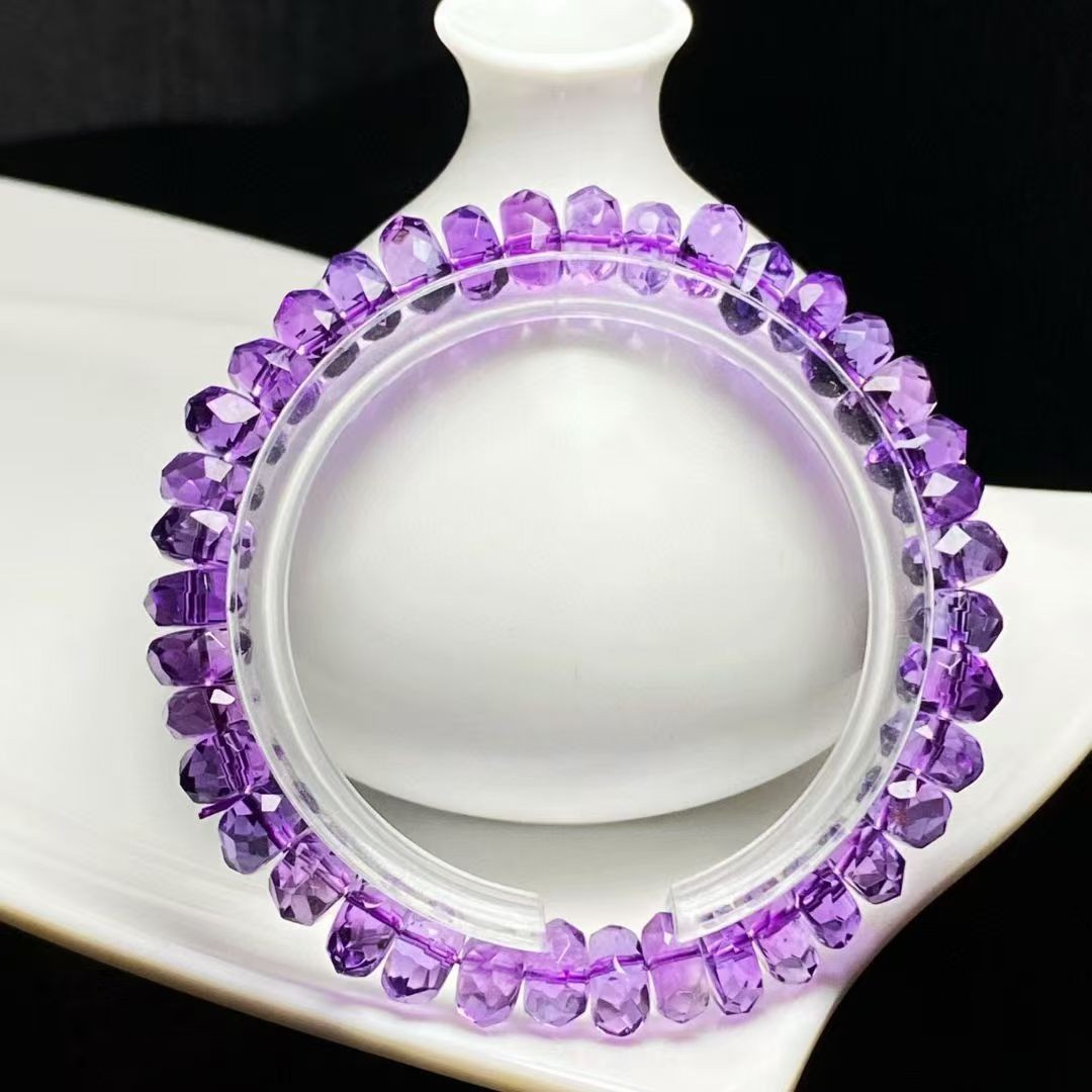 8mm Natural Amethyst Faceted Bracelet Transparent Cut Purple Crystal Round Beads