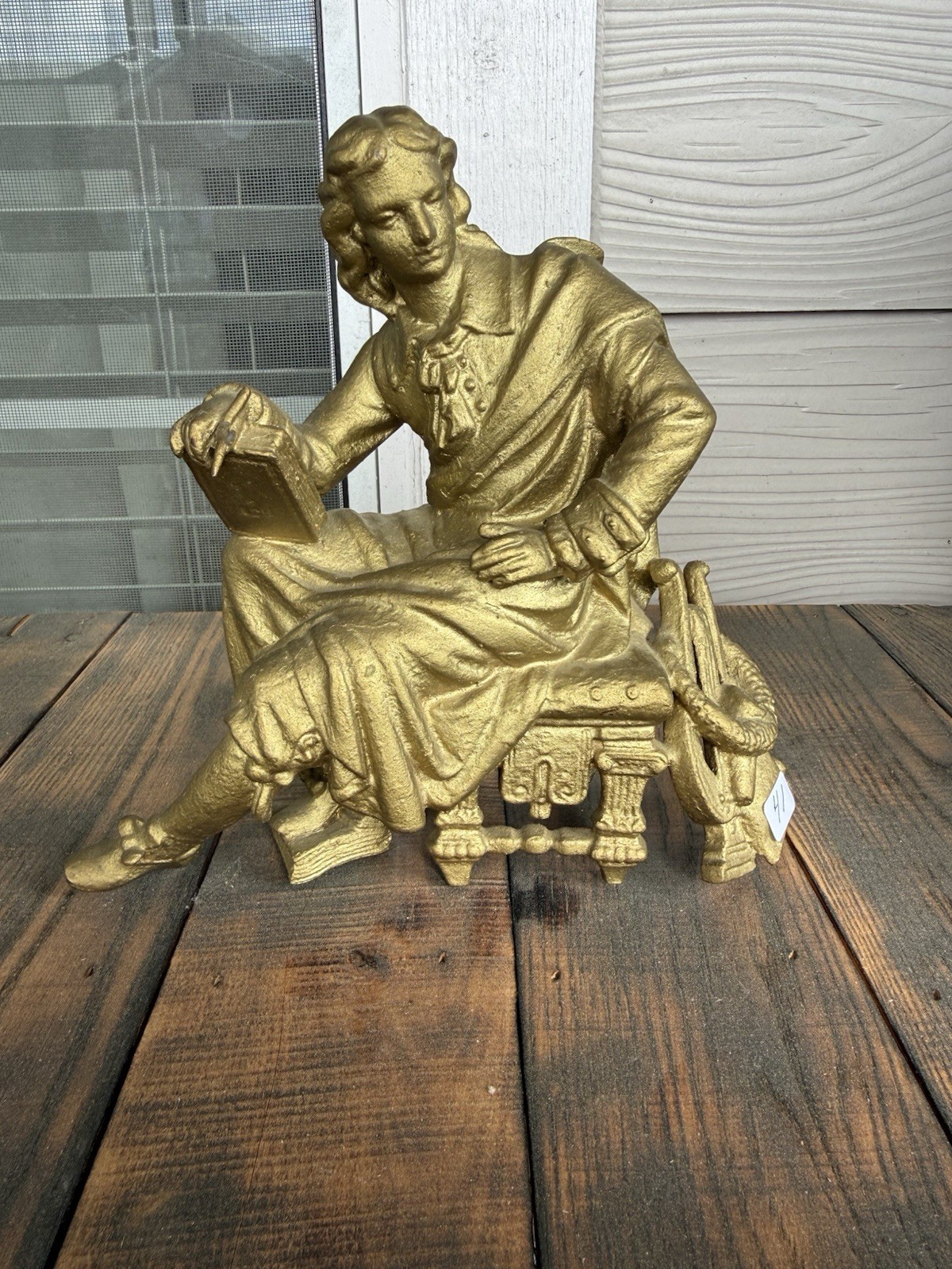 1890s ANTIQUE RACINE/POET CLOCK TOPPER STATUE