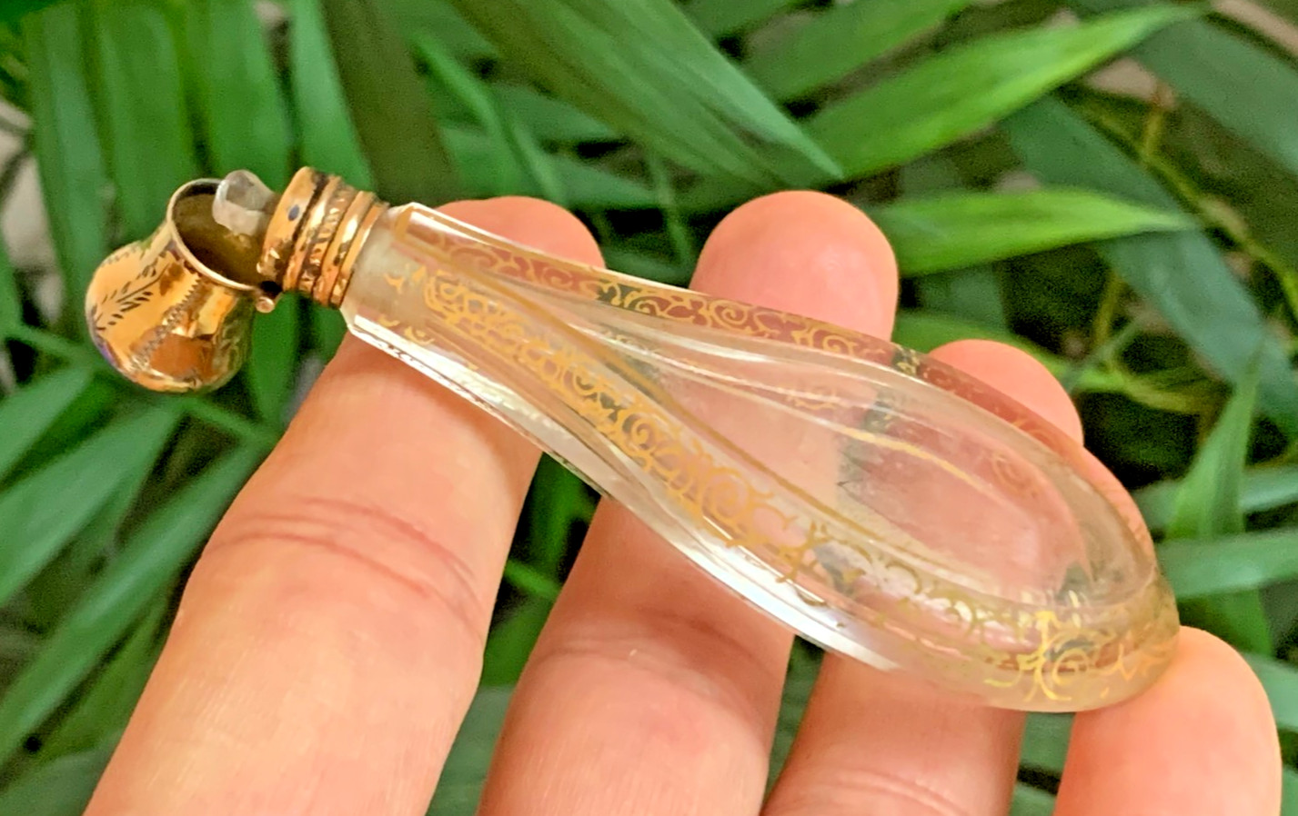 19C Antique French Solid Silver Topped Crystal Tear Drop Scent Perfume Bottle