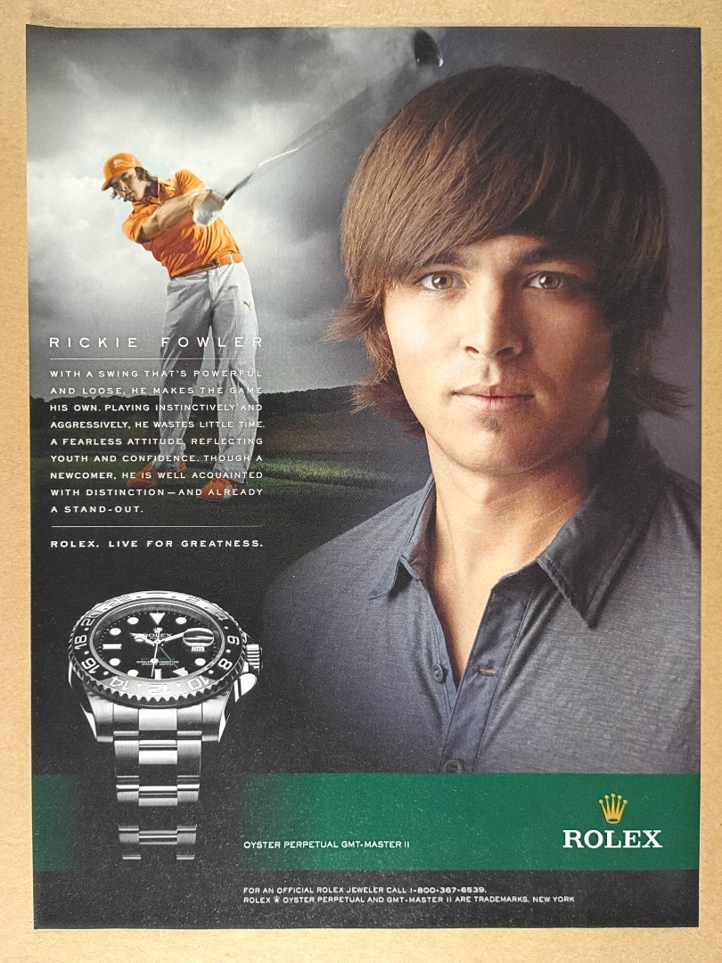 2012 Rolex GMT-Master II Rickie Fowler photo print Ad