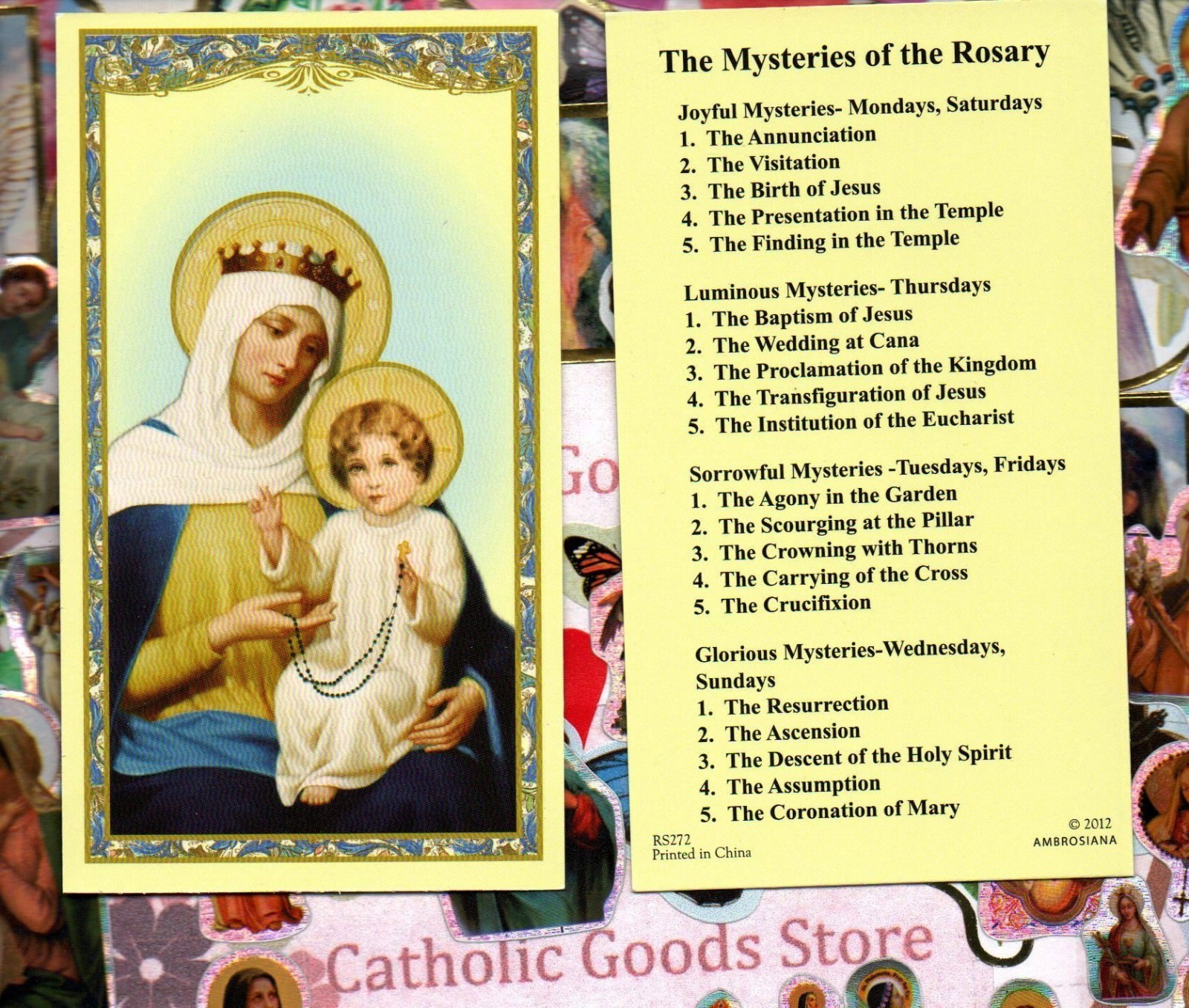 20 Mysteries of the Holy Rosary - Paperstock Holy Card