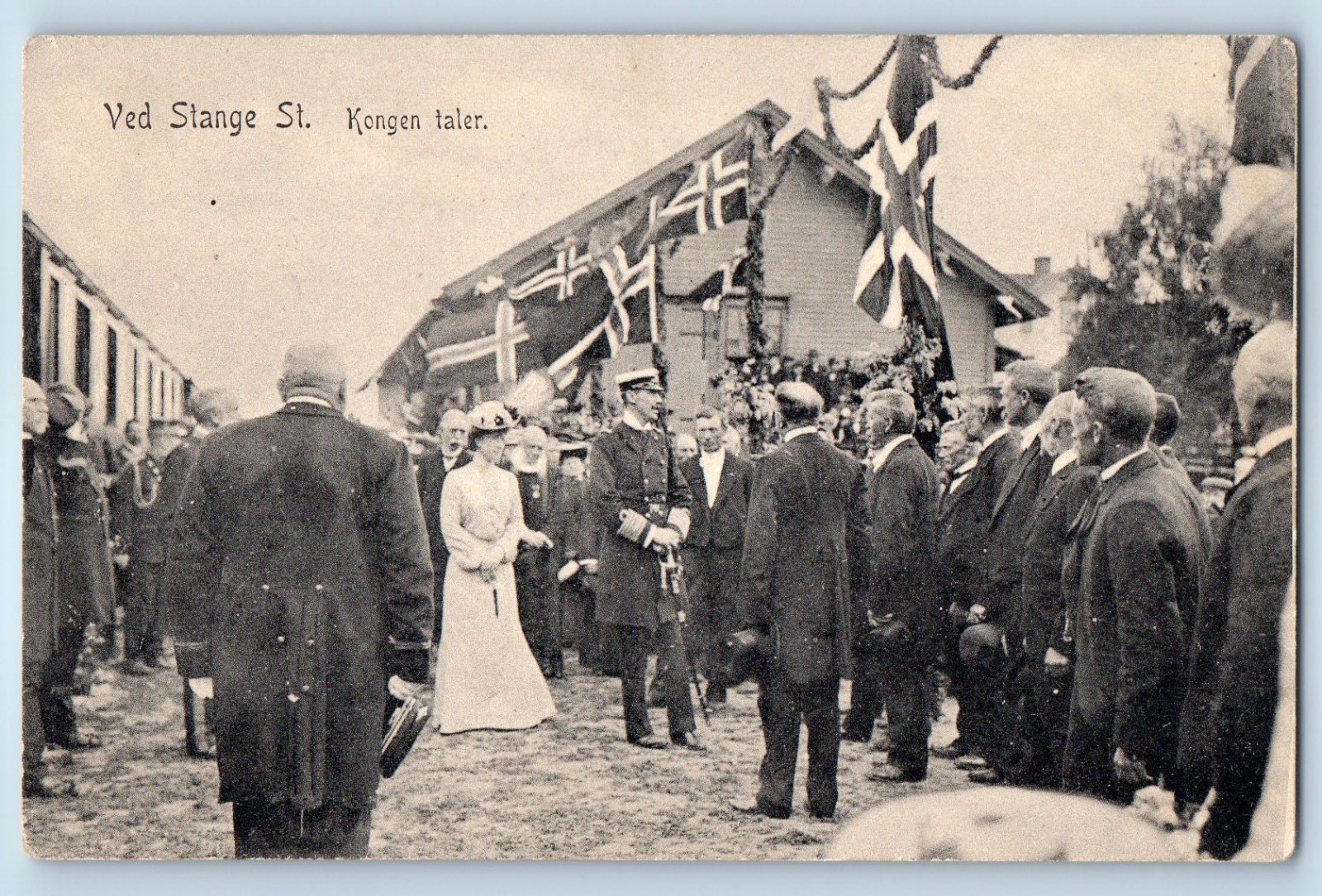 Innlandet Norway Postcard At Stange St. The King speaks c1910 Antique