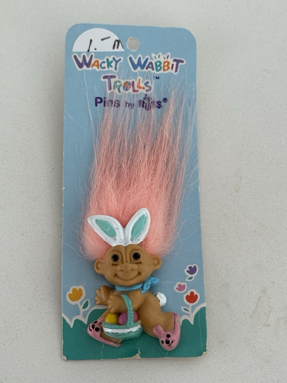 NOS Wacky Wabbit Trolls Easter Bunny Basket Vintage Russ Brooch Troll Lapel Pin