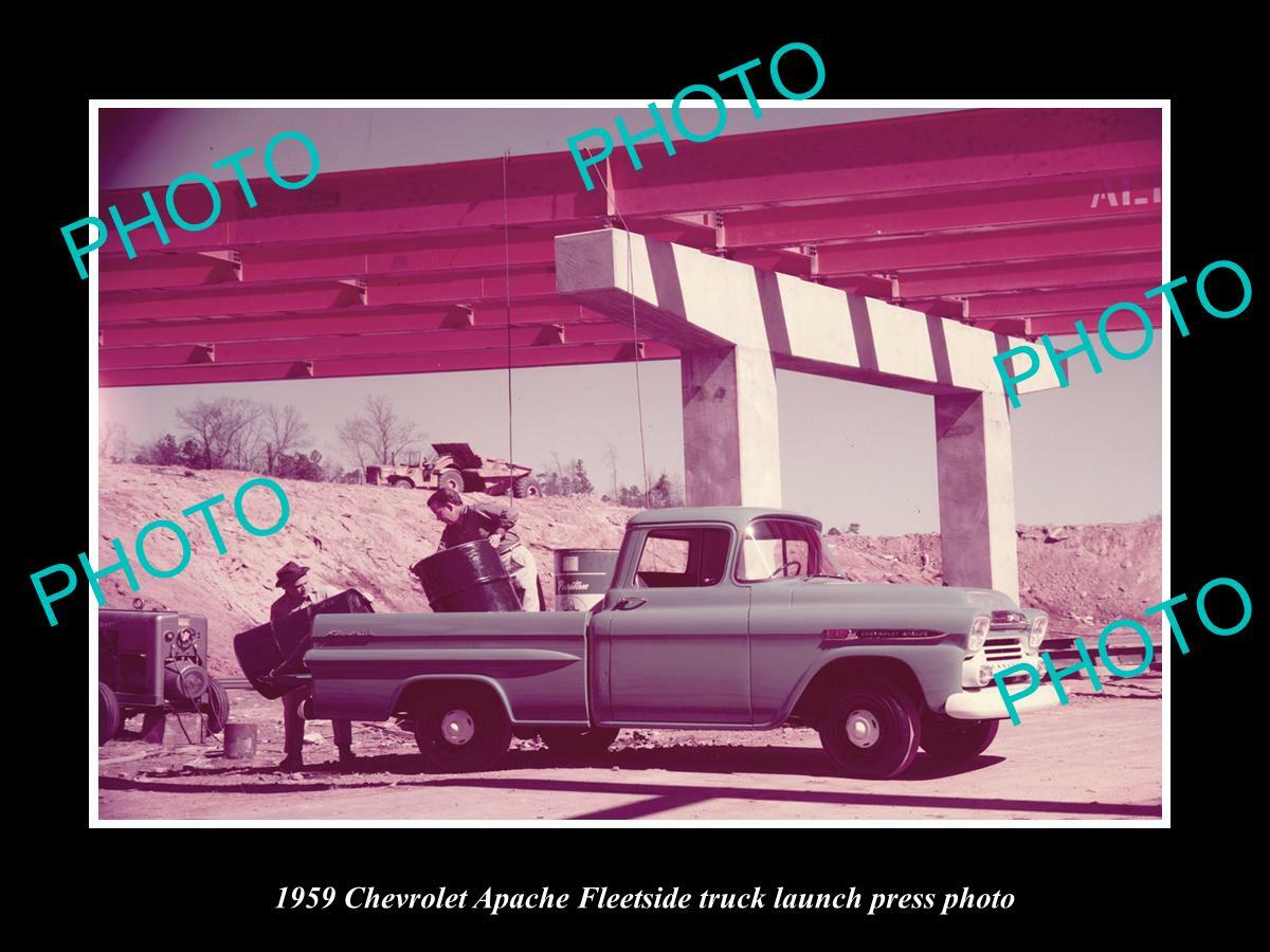 OLD POSTCARD SIZE PHOTO OF 1959 CHEVROLET APACHE FLEETSIDE LAUNCH PRESS PHOTO 2