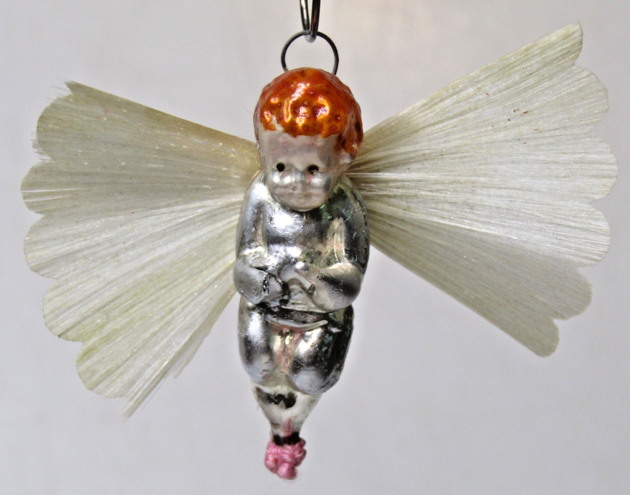 Antique VTG Glass Spun WINGS ANGEL CUPID Annealed Christmas Ornament Germany