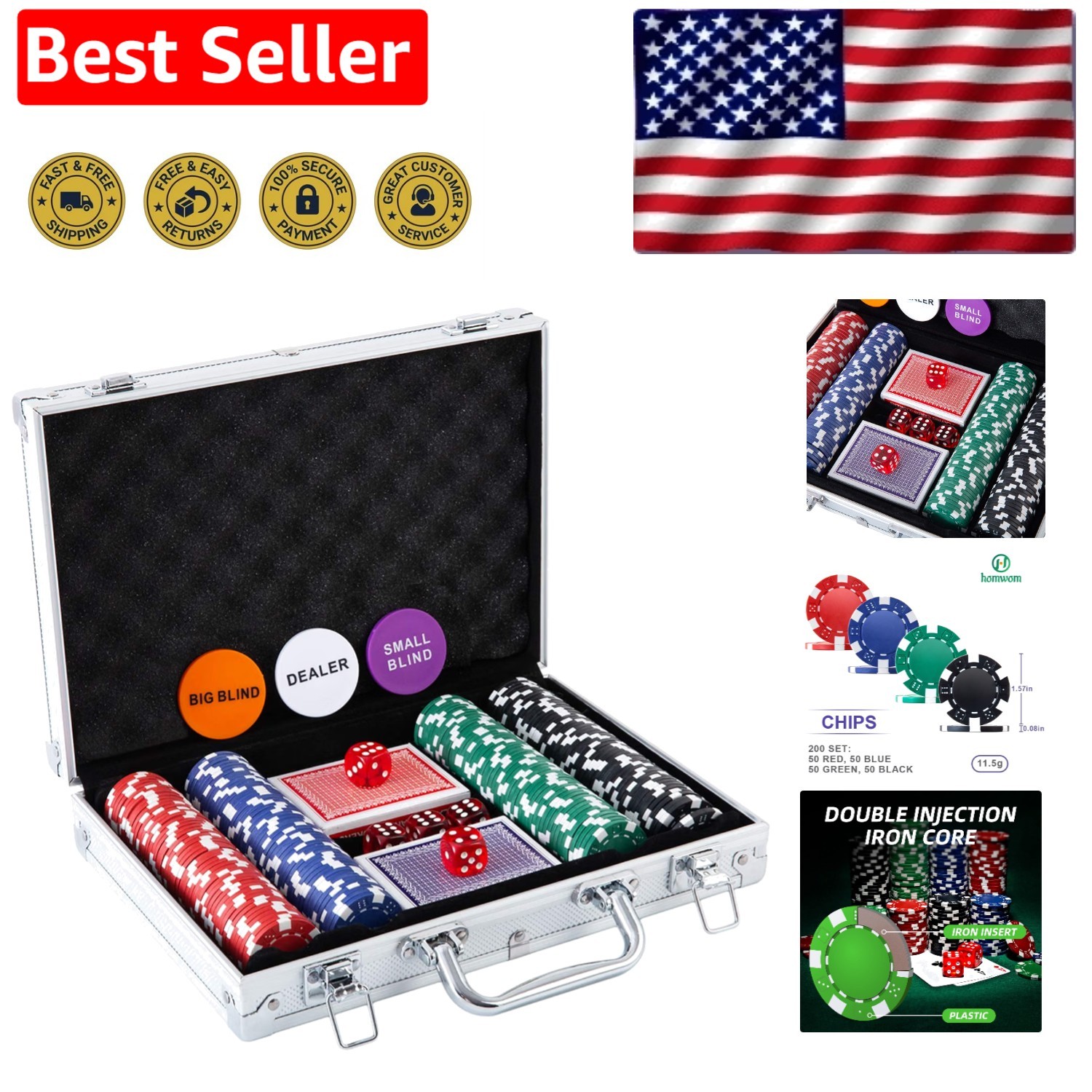 200PCS Poker Chips with Aluminum Case - Ideal for Parties & Tournaments 200PCS Poker Chips with Aluminum Case - Ideal for Parties & Tournaments