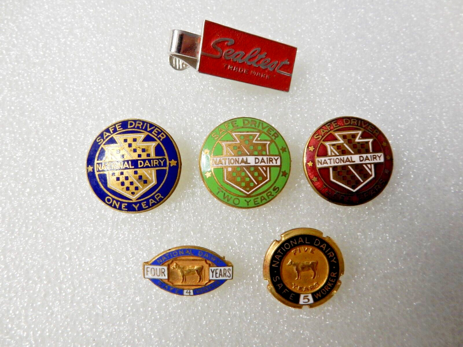 Vintage National Dairy Safe Driver & Worker Pins & Sealtest Tie Clasp Lot of 6