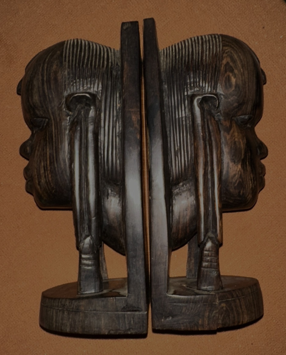 Vintage Handcarved East African Tribal Bookends Iron Wood