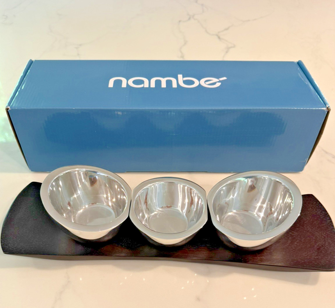 Nambe Trio Condiment MT0679 Silver Bowls Espresso Tray (new in box)