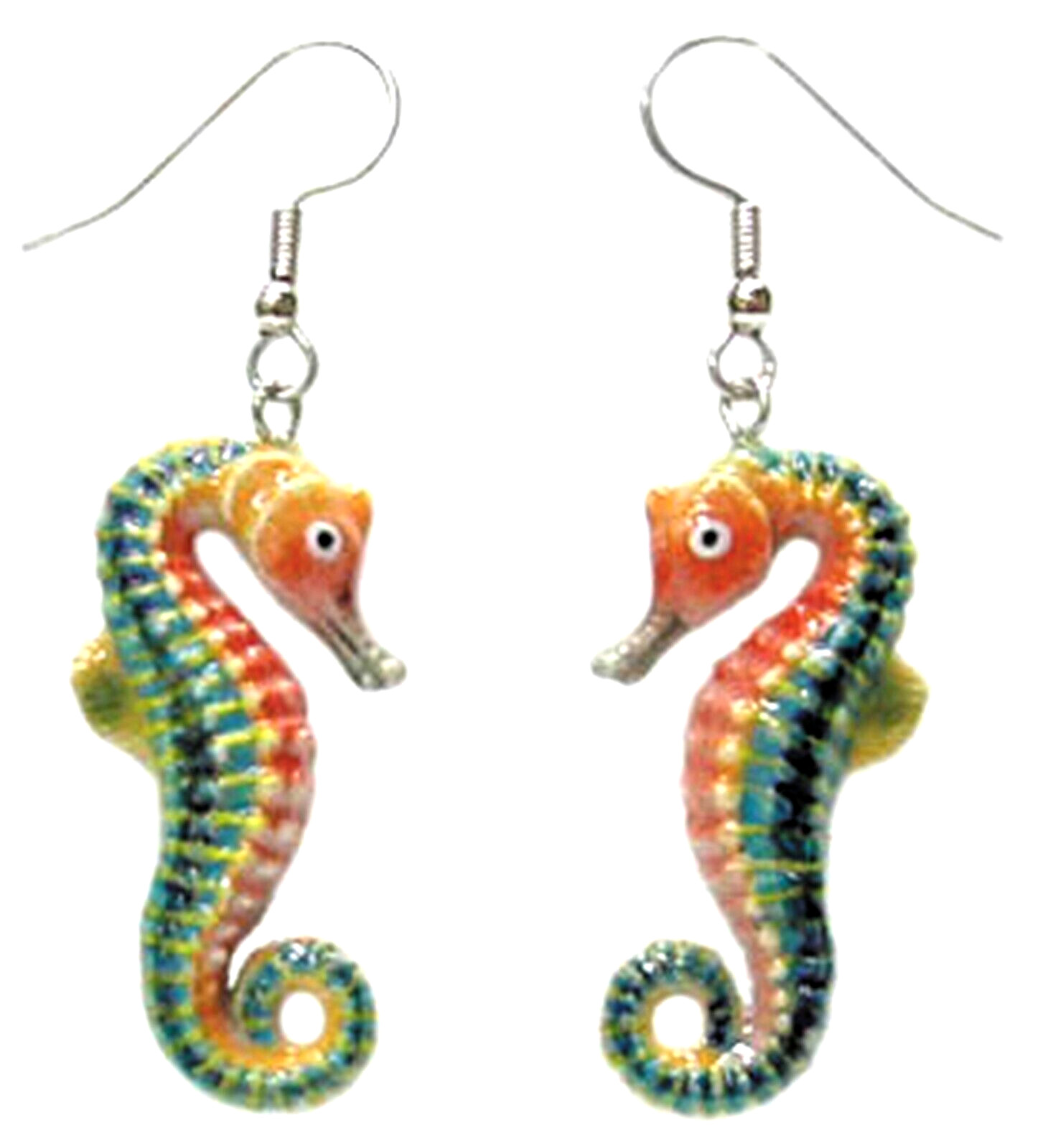 ღ New NORTHERN ROSE Porcelain Earrings RAINBOW SEAHORSE Dangled Wire Jewelry Art