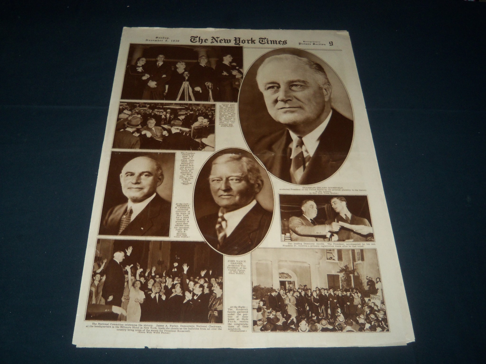 1936 NOVEMBER 8 NEW YORK TIMES PICTURE SECTION - FRANKLIN D. ROOSEVELT - NT 7369 1936 NOVEMBER 8 NEW YORK TIMES PICTURE SECTION - FRANKLIN D. ROOSEVELT - NT 7369