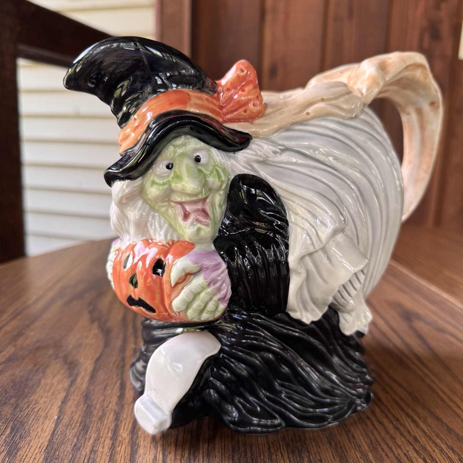 Vintage 1988 Fitz & Floyd Witch Lizard Tankard Pitcher Halloween Jack O Lantern 