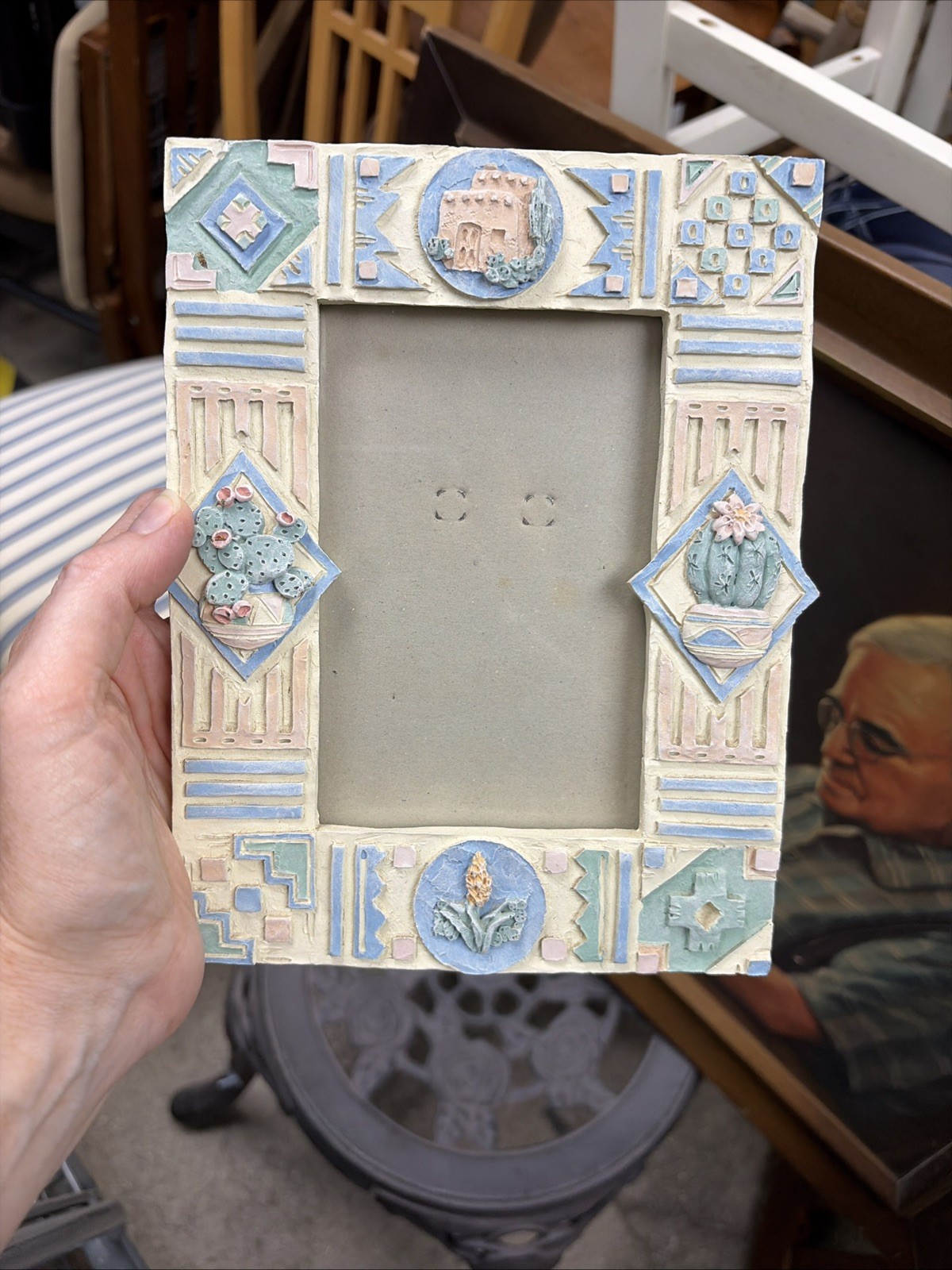 Vtg 1980s Grandmillennial Southwestern Cottage Core 4x6 window/ 6x8 Frame CACTUS