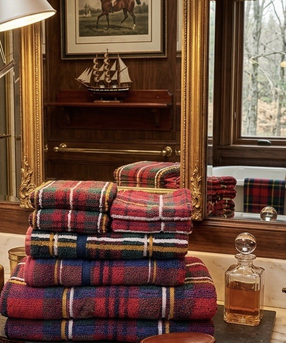 VTG Royal Velvet Fieldcrest Tartan Plaid Towel Set 8 Pc Reversible Cotton 90’s