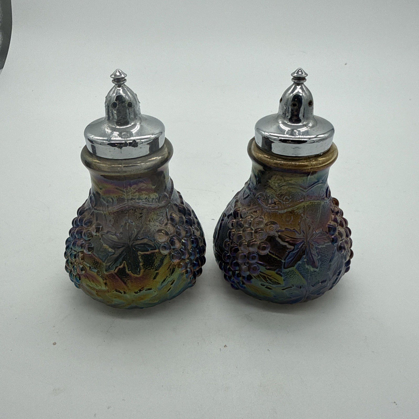 Imperial Amethyst Carnival Glass Grape and Cable Salt and Pepper Shakers Vintage