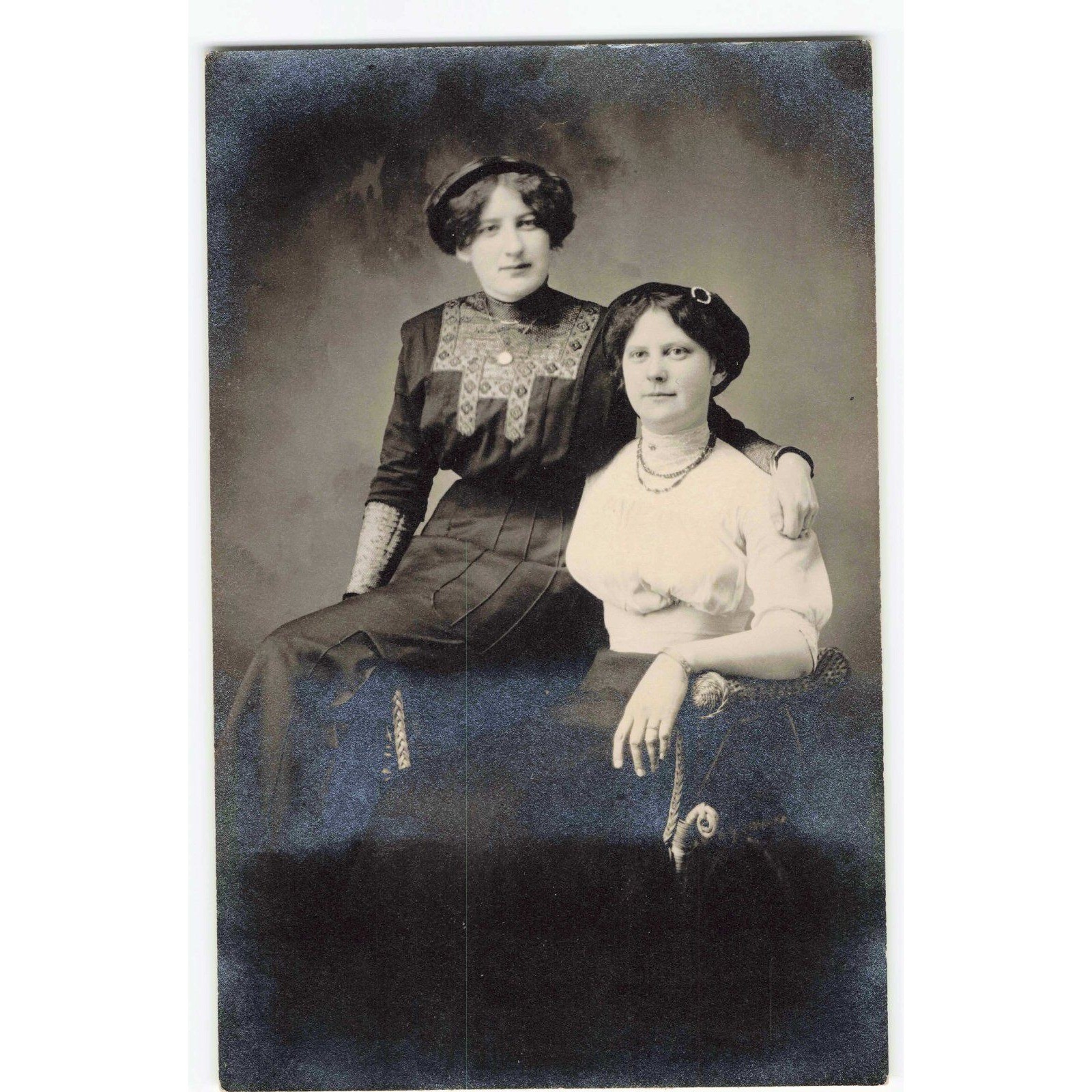RPPC c1910 Two Women Edwardian Fashion Studio Portrait Real Photo Postcard