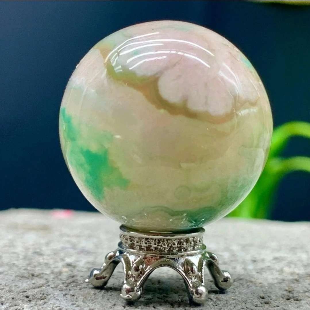 30G Natural Green Cherry blossom agate Sphere quartz crystal Ball Healing
