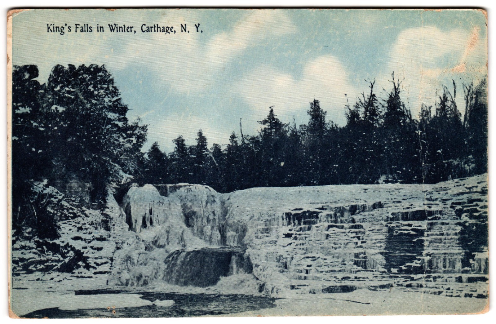 King\'s Falls in Winter Carthage NY c1900s Frozen Falls Postcard