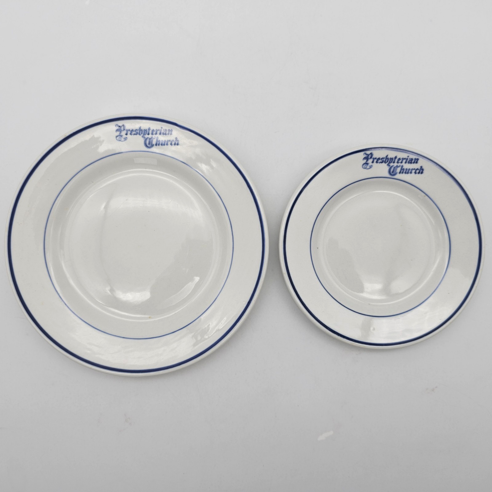 Mayer China Plate & Saucer – Presbyterian Church – Double Blue Band – MCM VTG
