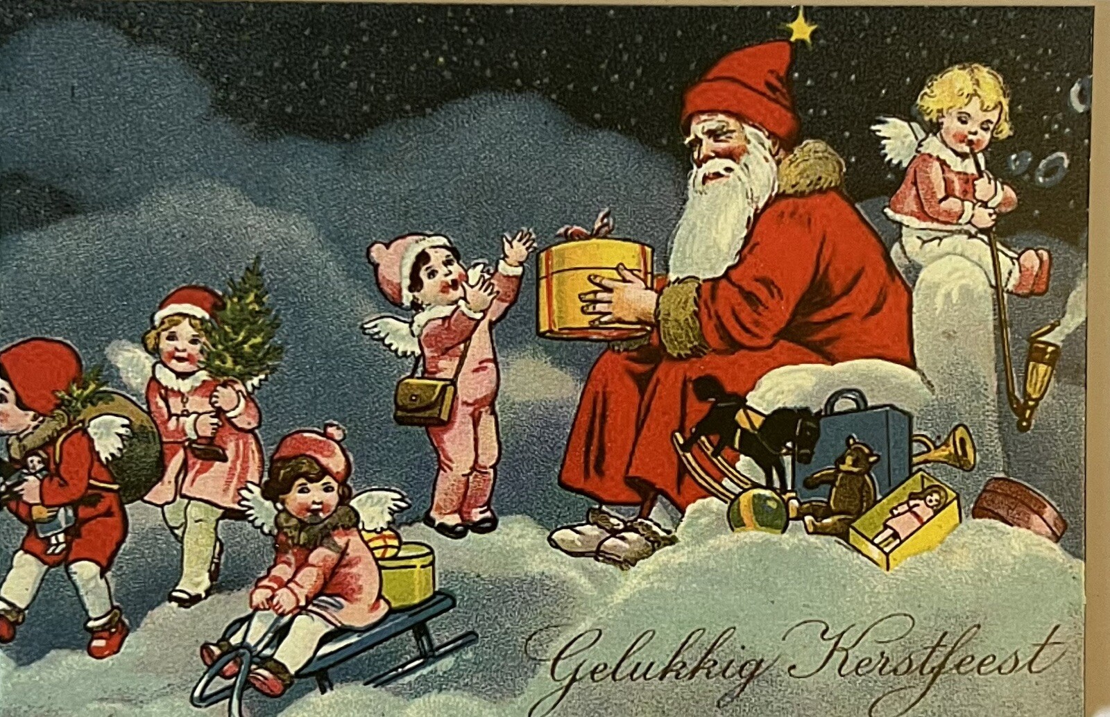 Vintage Inspired Christmas Postcard  Gelukkig Kerstfeest Santa  #4189 Tonya