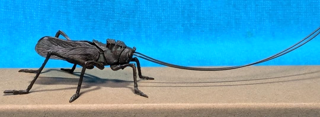 Grasshopper Old Copper Statue Japanese Jizai-Okimono Figurine Sculpture L20cm