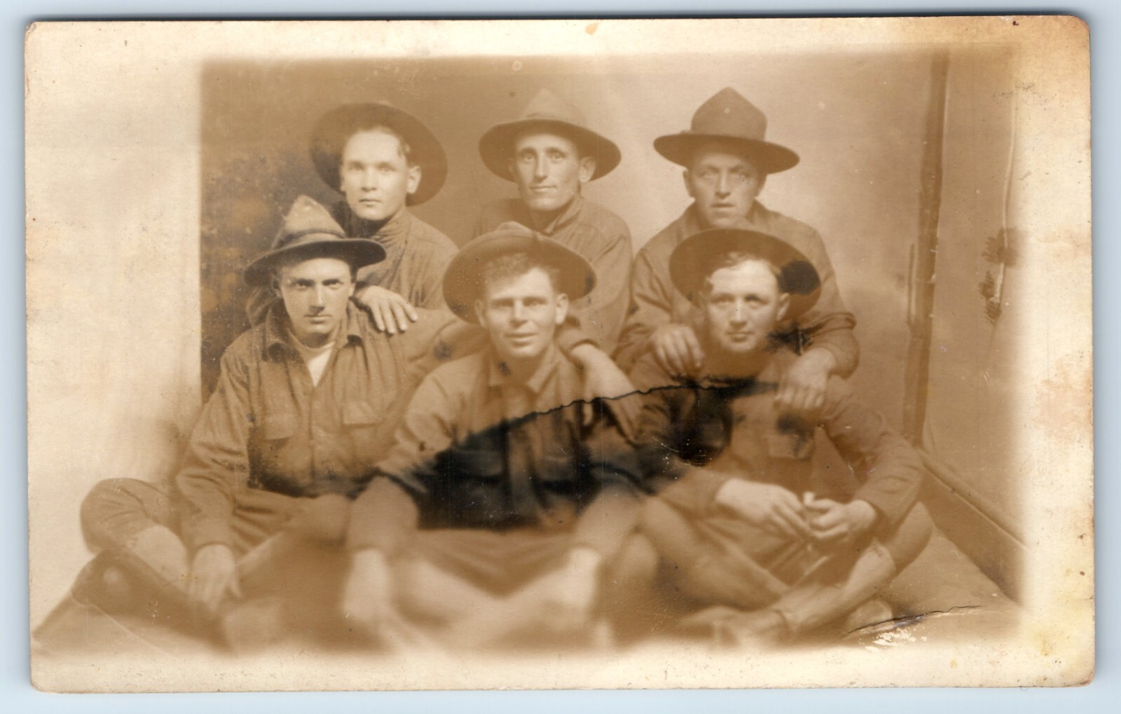 RPPC Portrait of Six Men WWI Portland Photo Studio Maine c1918 Postcard