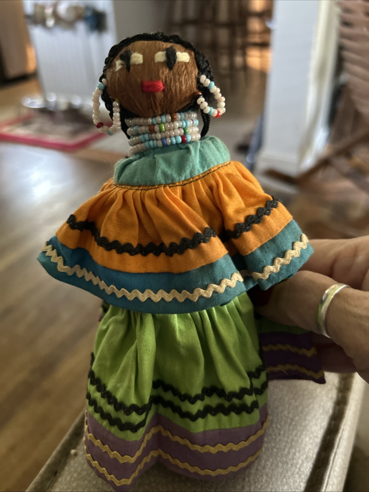 Vintage Seminole Native American Palm Fiber Palmetto Doll Beadwork Handmade 8