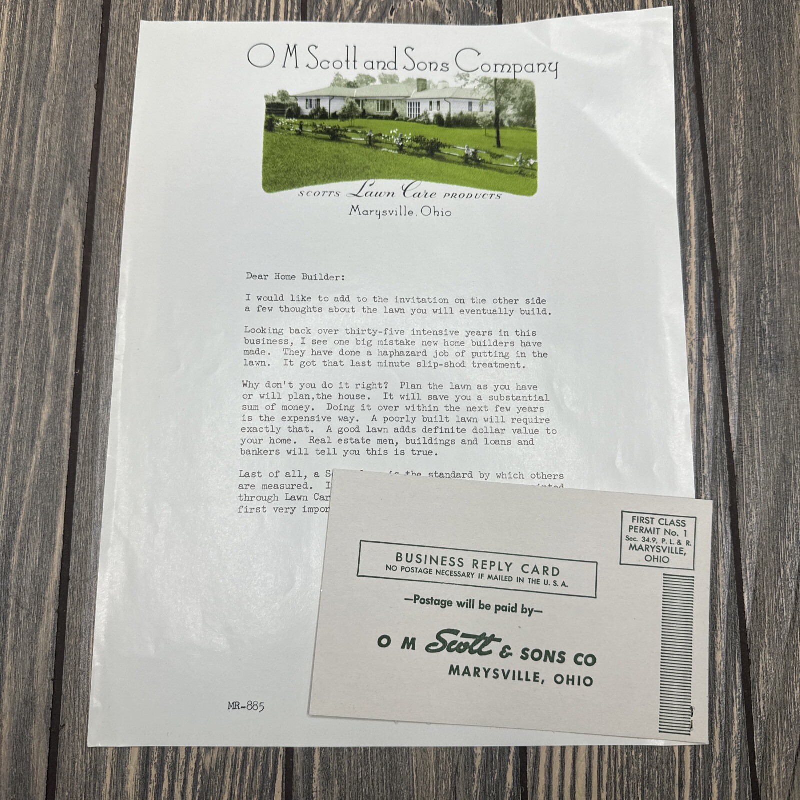 Vtg O M Scott and Sons Company Scotts Lawn Care Marysville Ohio Advertisement
