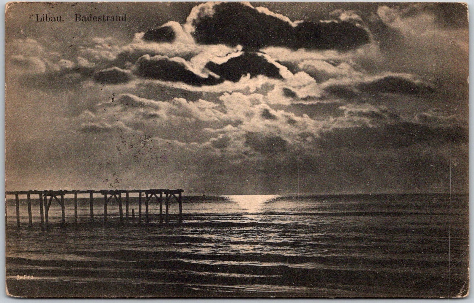 Bathing Beach Pier Liepaja Latvia C.1910s Sepia Posted Vintage Stamp Postcard