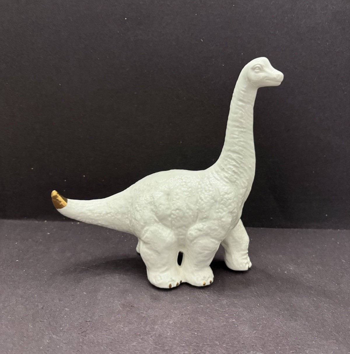 Vintage Porcelain 7” Brontosaurus Dinosaur Figurine Gold Tip Tail