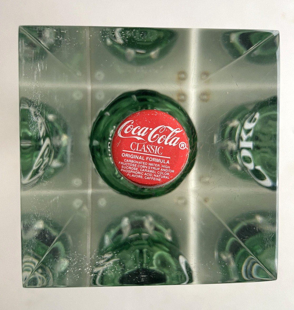 Vintage Coca-Cola 6 1/2 oz. Full Coke Bottle In Acrylic Lucite Block Paperweight