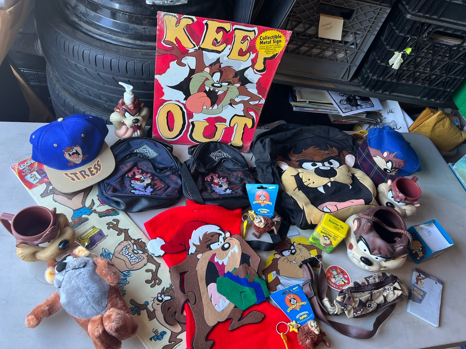 Lot Of New TAZ Looney Tunes Merch Hat Backpack Clings Plush VINTAGE Bags Sign