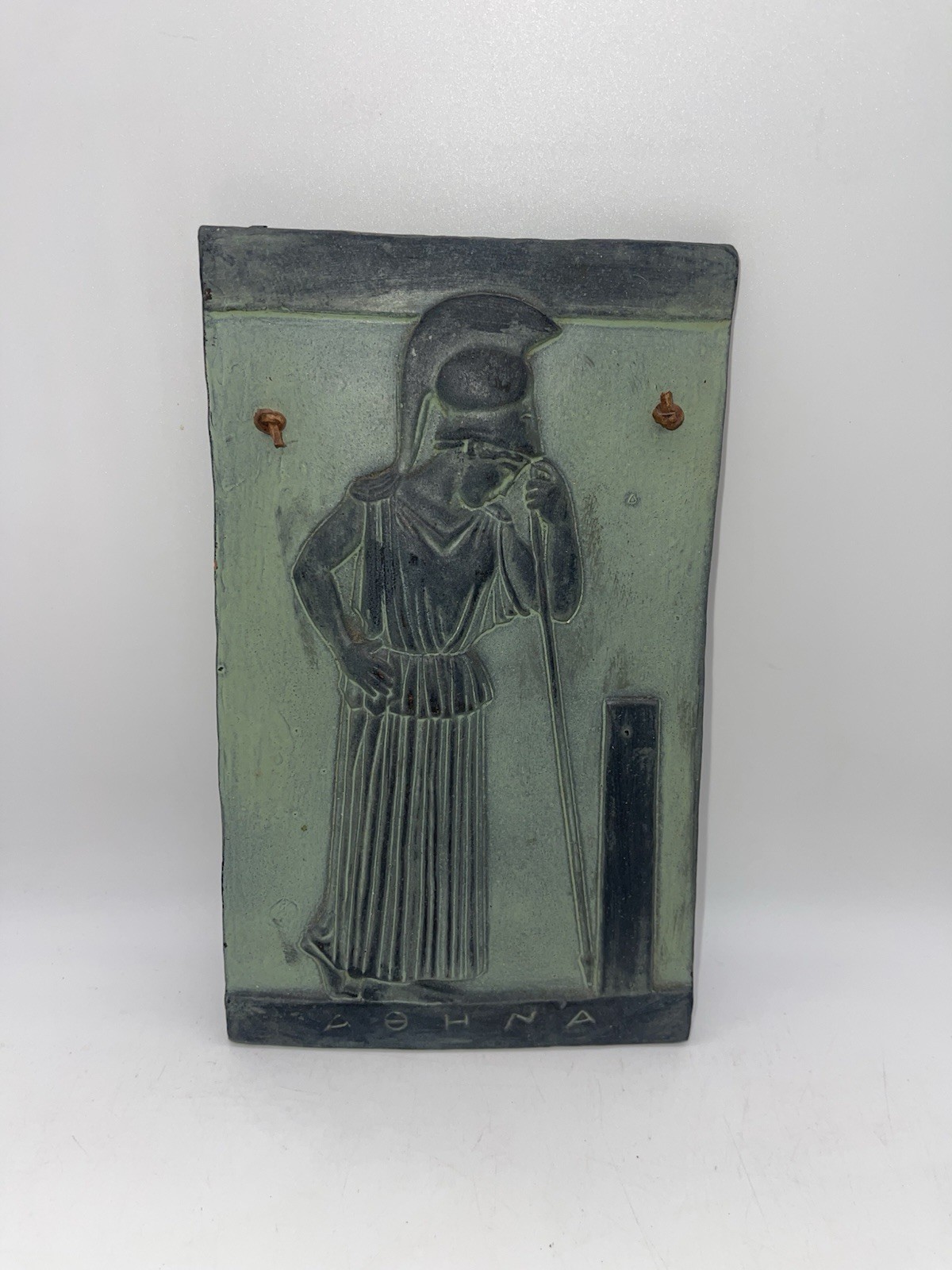 Terra-Cotta Greek Athena Relief Wall Plaque, Meditating Minerva, Museum Replica Terra-Cotta Greek Athena Relief Wall Plaque, Meditating Minerva, Museum Replica