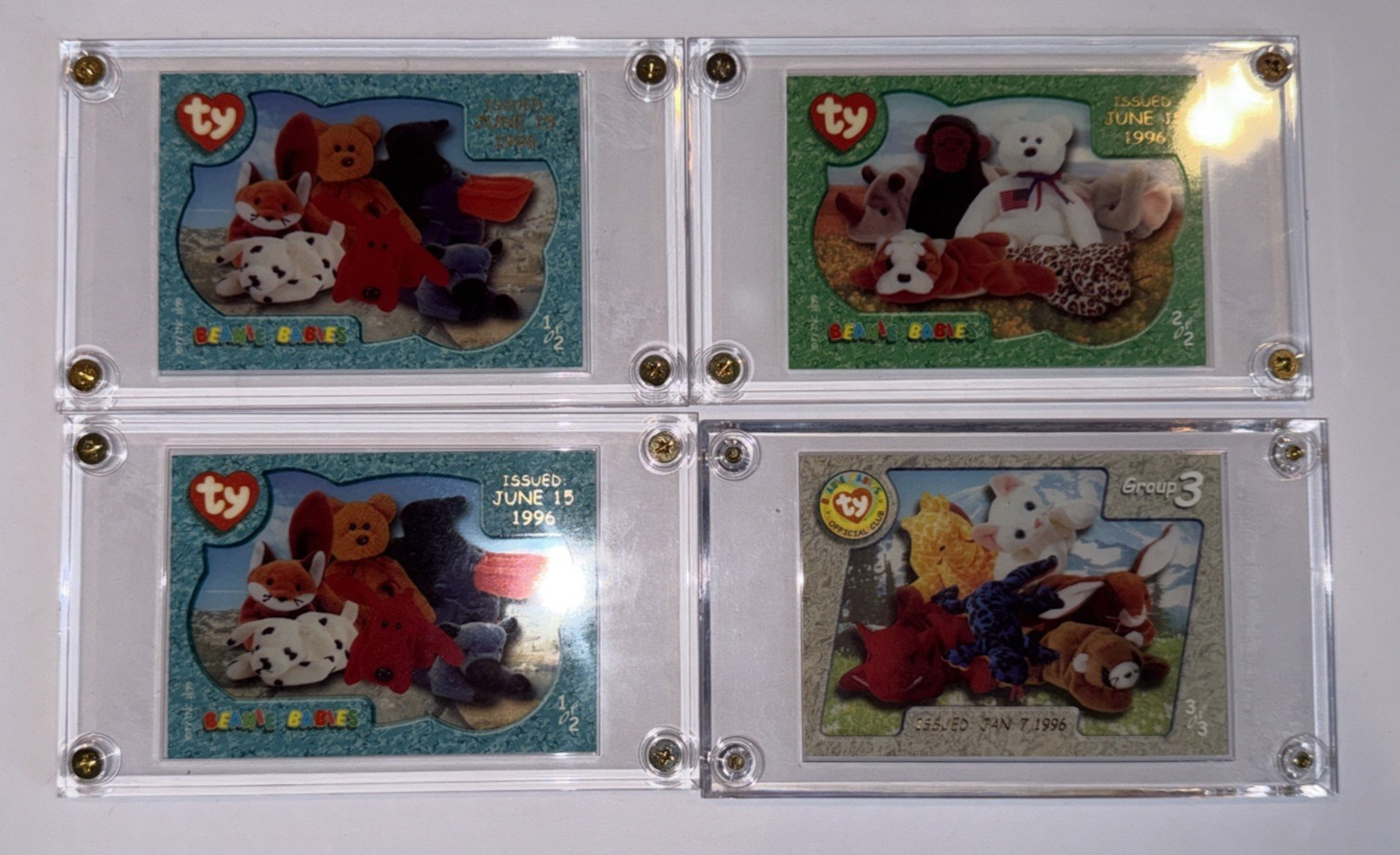 \\Lot 4 Ty Beanie Baby Group 1, 2 & 3 Official Club Trading Cards 1996 in Cases