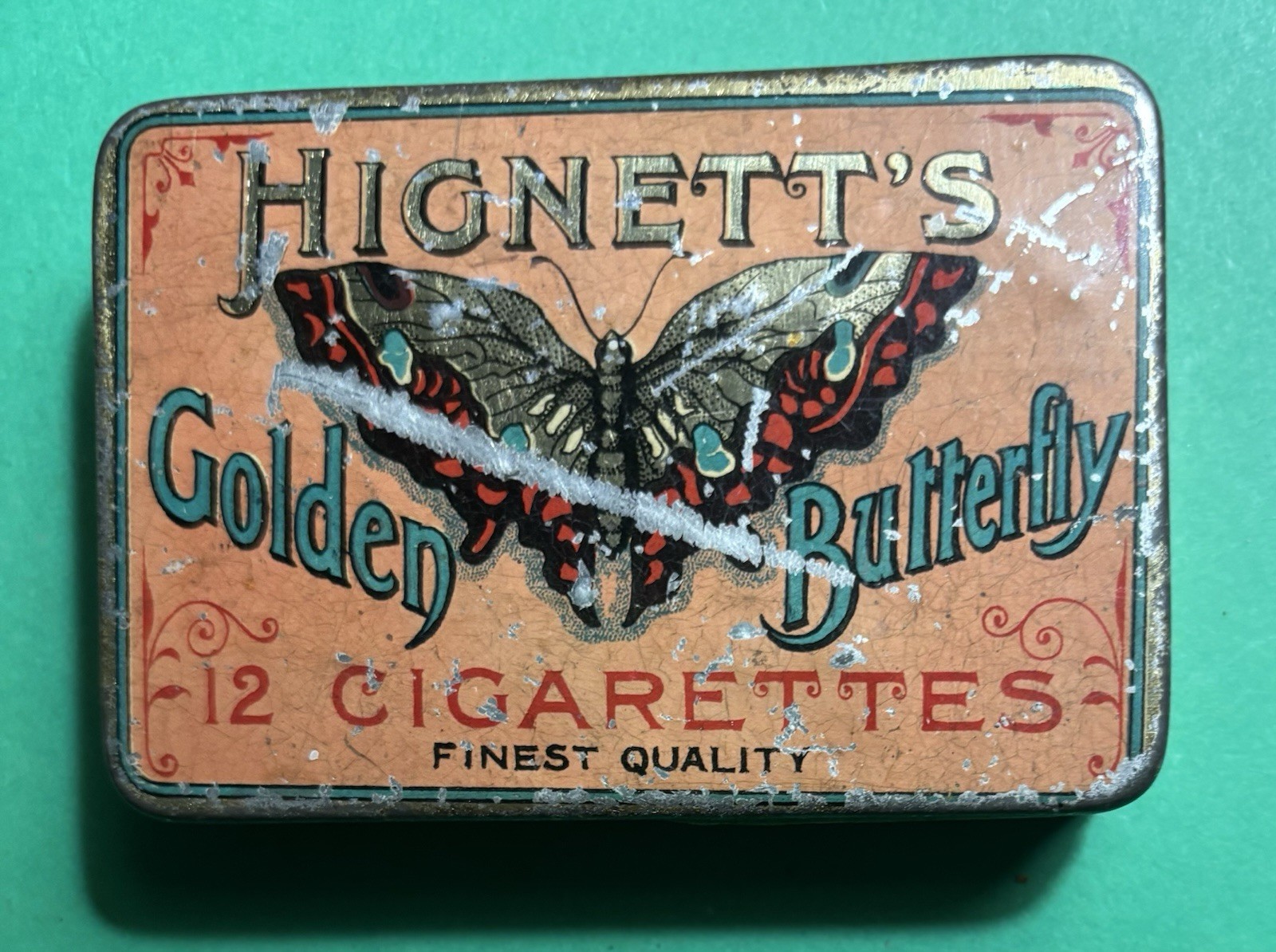 Vintage Early 1900s Hignett's Golden Butterfly 12 Cigarettes Tobacco Tin