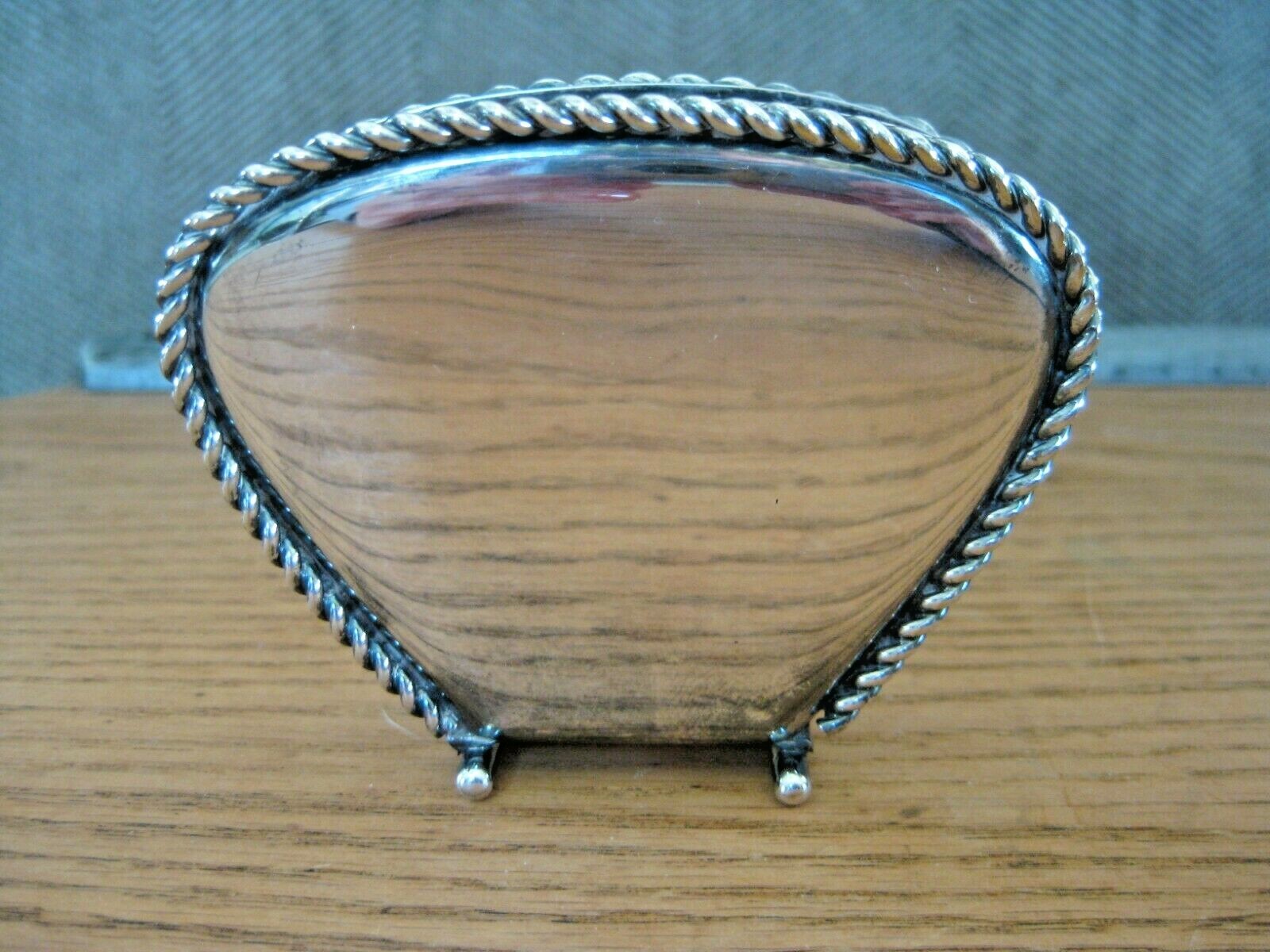 Silverplate Letter Holder Desk Accessory Solid Fan Shape Rope Trim Hallmark 