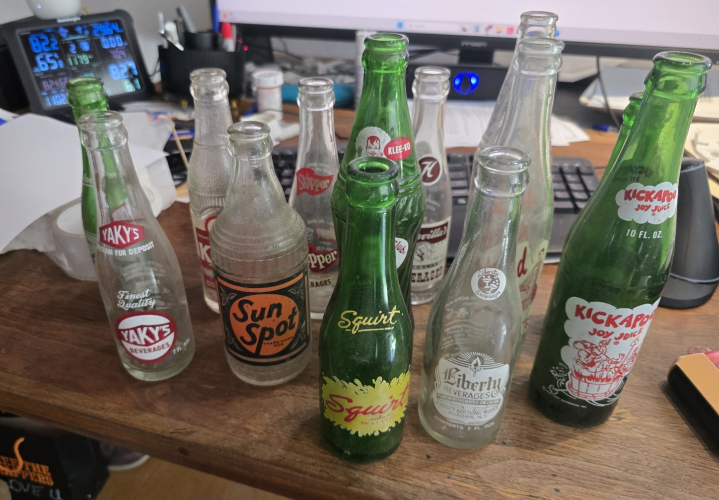 Vintage Soda Bottle Lot of 13 – ACL & Embossed (Kickapoo Joy Juice, Sun Spot, Sq