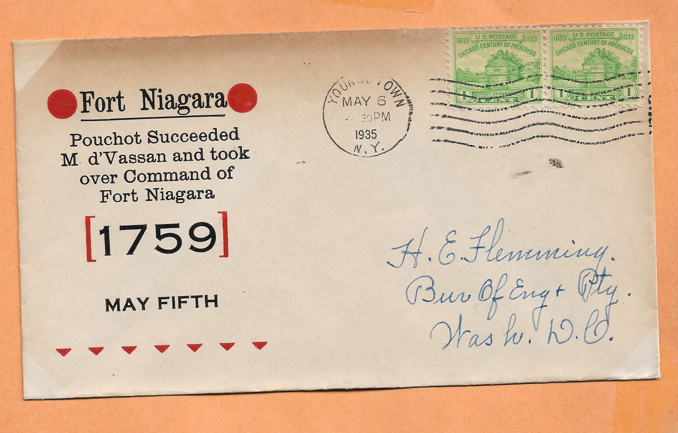 FORT NIAGARA MAY 5,1935 YOUNGSTOWN NY  VINTAGE COVER   **