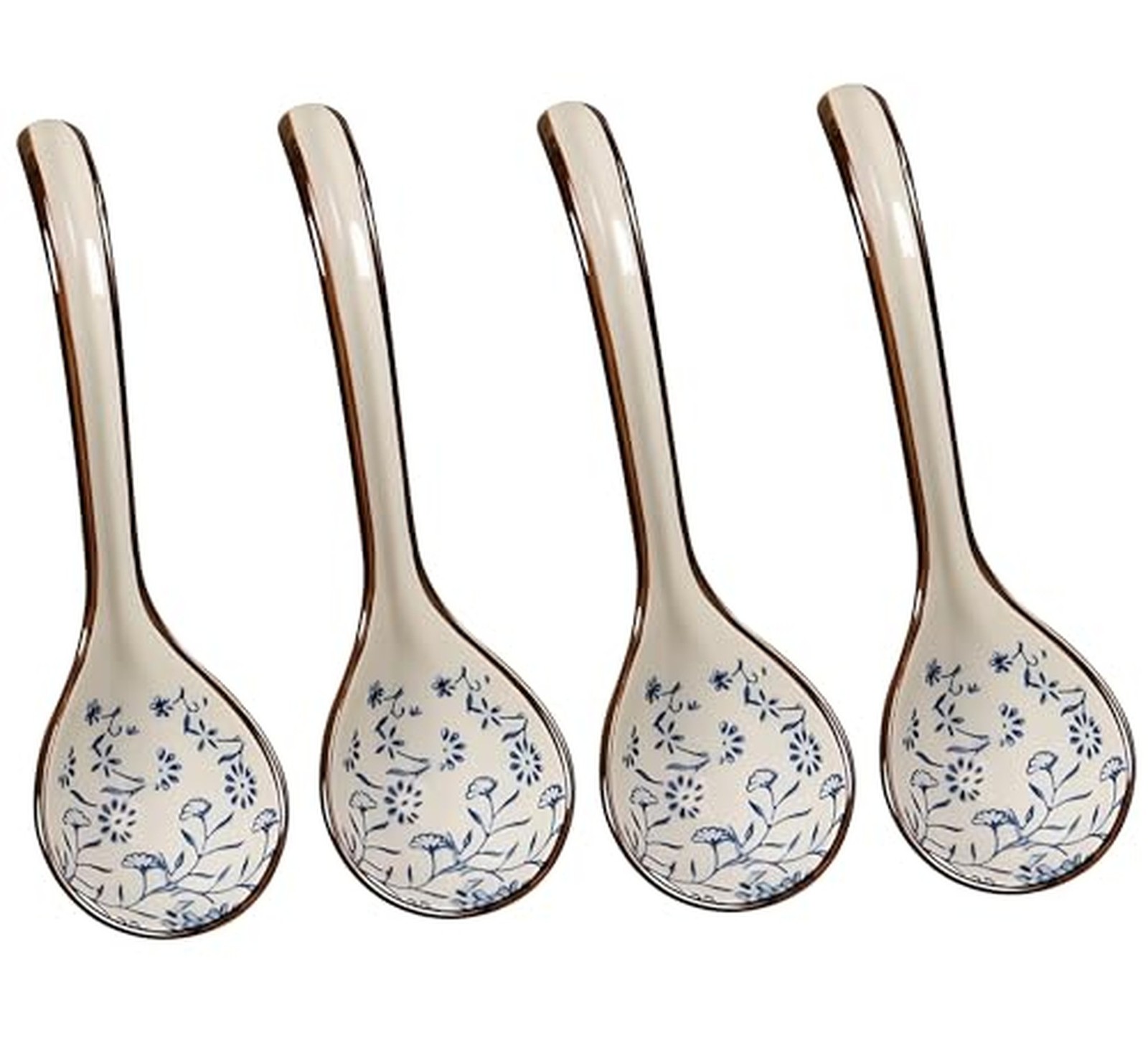 4 pack 6.5” hand-made ceramic Large soup spoon - Hand painted