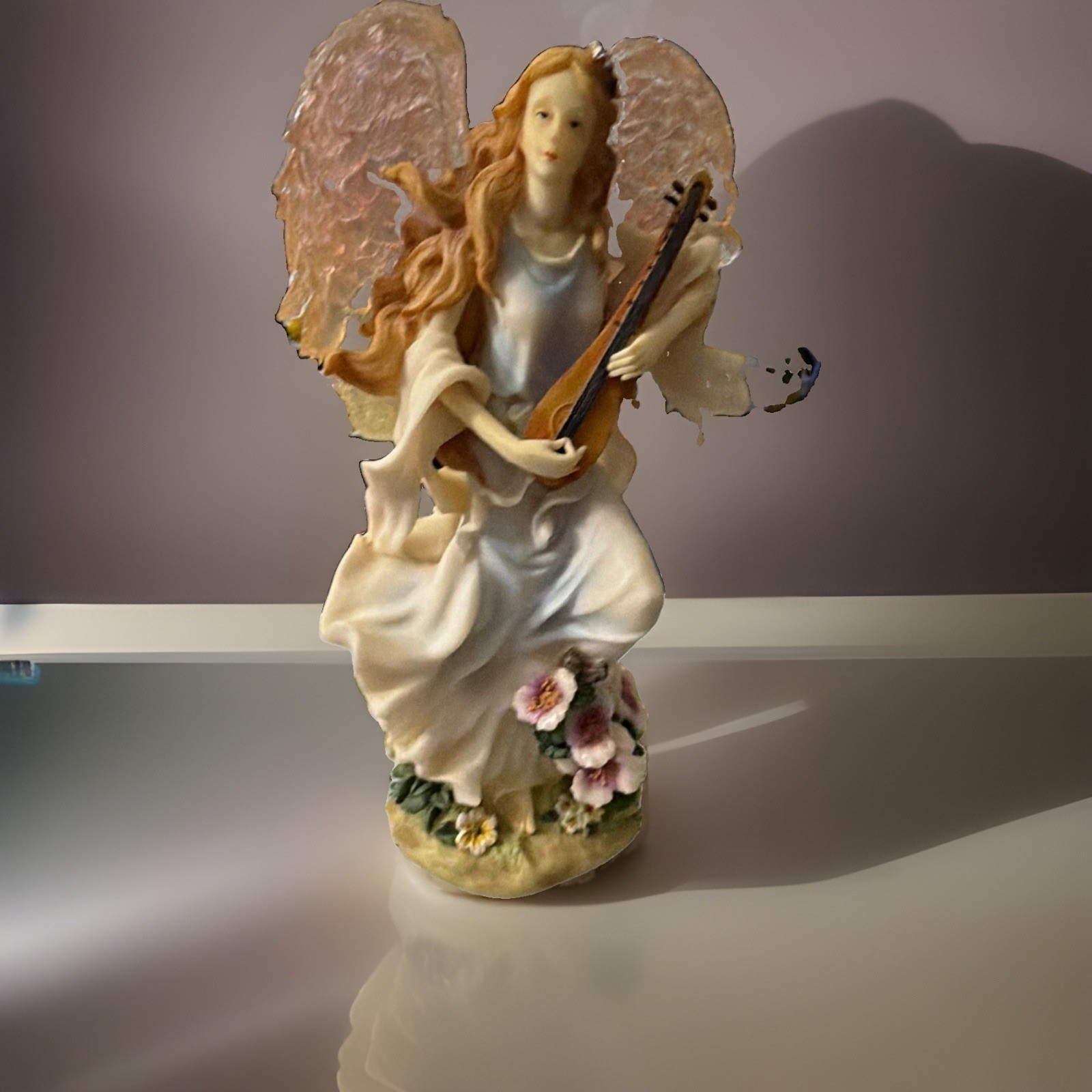 Vintage Retired Resin Angel Figurine Playing Stringed Instrument 3D Vintage Retired Resin Angel Figurine Playing Stringed Instrument 3D