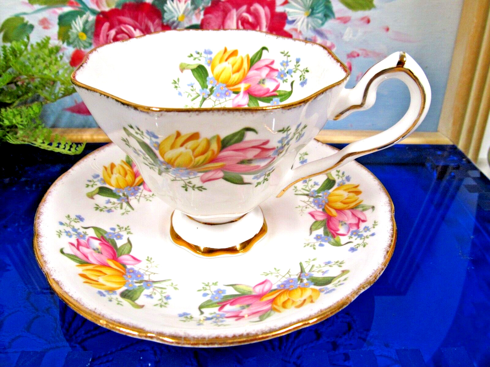 ROYAL STAFFORD tea cup and saucer hand painted blossom pattern teacup 