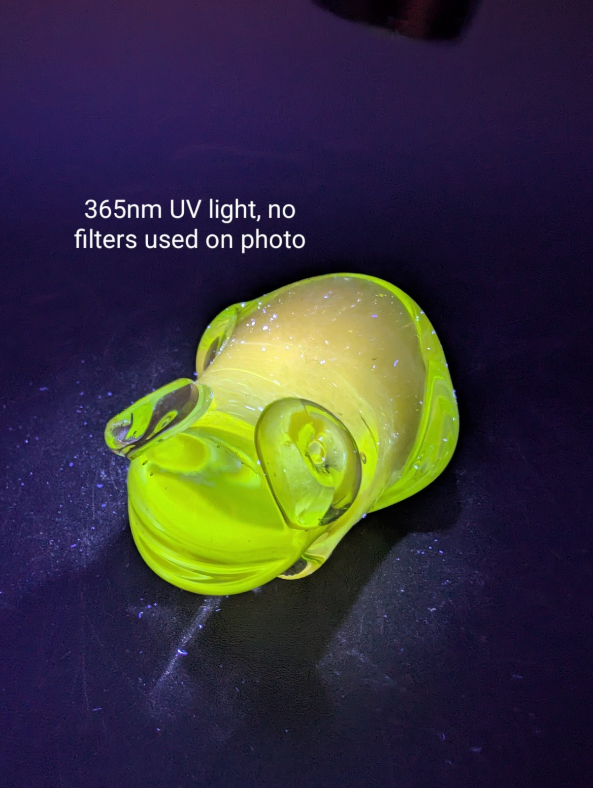 Unsigned Handmade Green Glass Frog, UV Reactive, Paperweight, Figurine 