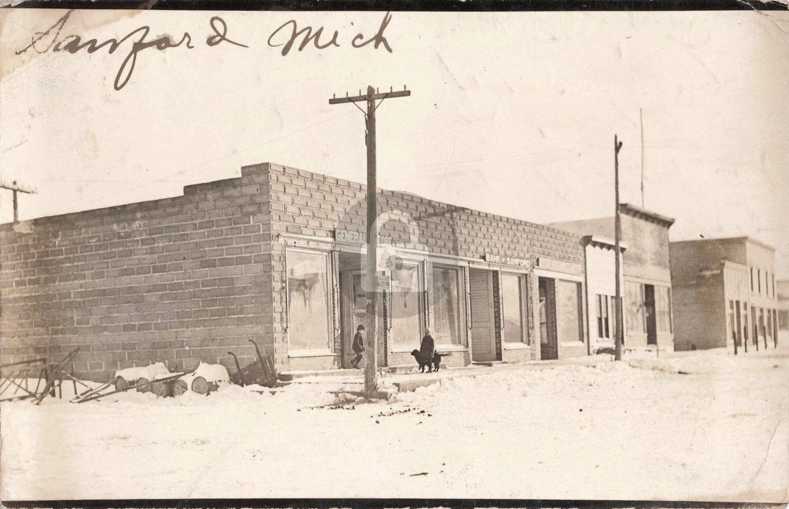 Street View Sanford MI Michigan 1912 RPPC Photo Postcard COPY