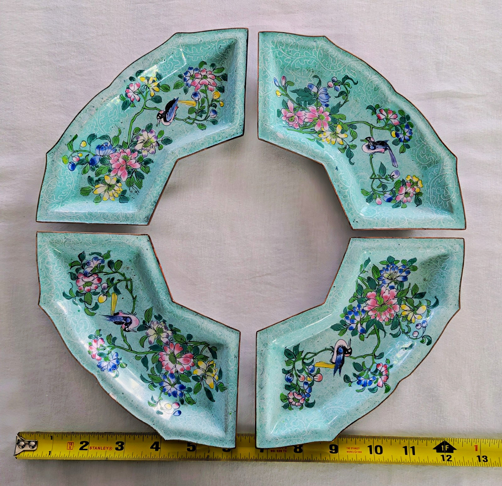 Vintage Chinese Canton Enamel on Copper Sweetmeat Trays - Set of 4, Republic Era