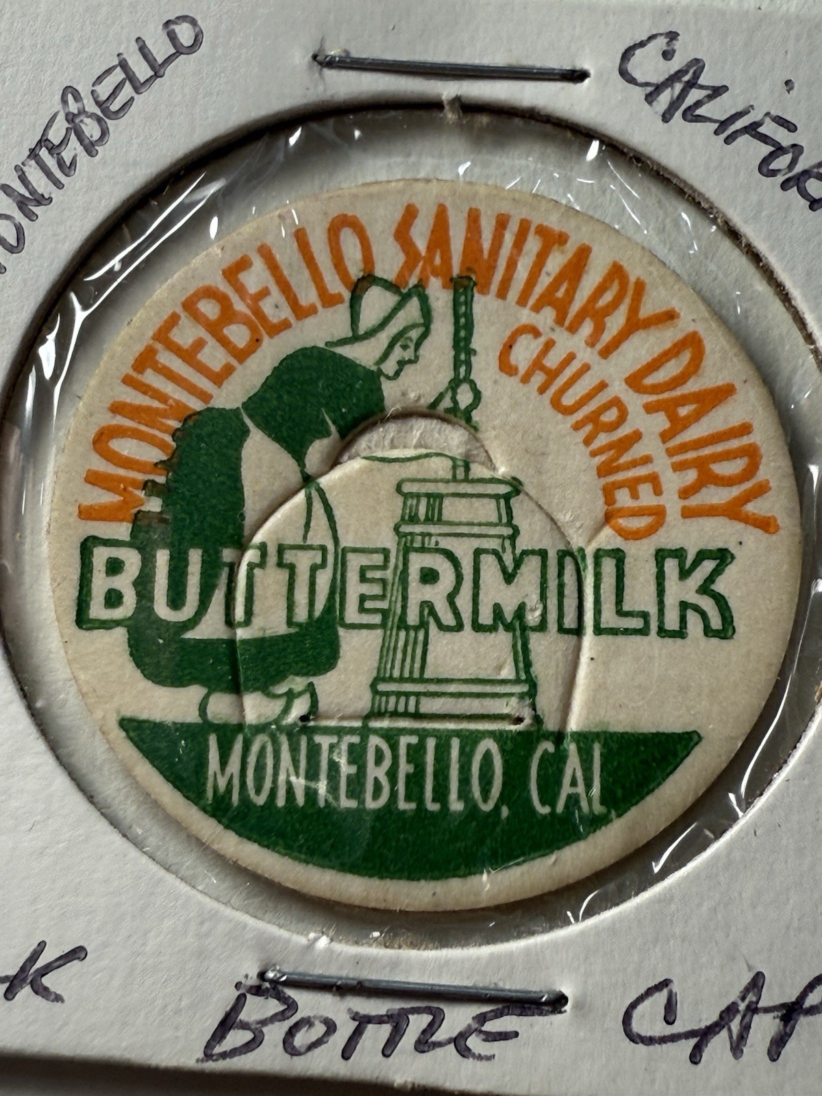 Montebello, CA, Vintage Milk Bottle Cap: Montebello Sanitary Dairy