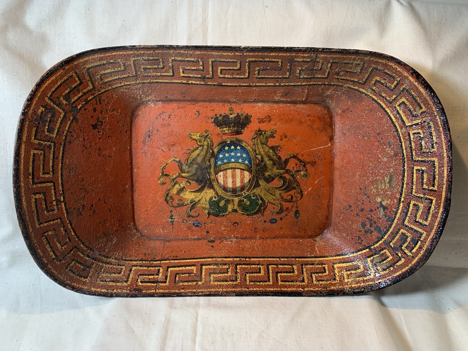 Antique Tole Painted Tin Bread Tray - Early Folk Art - Patriotic Design