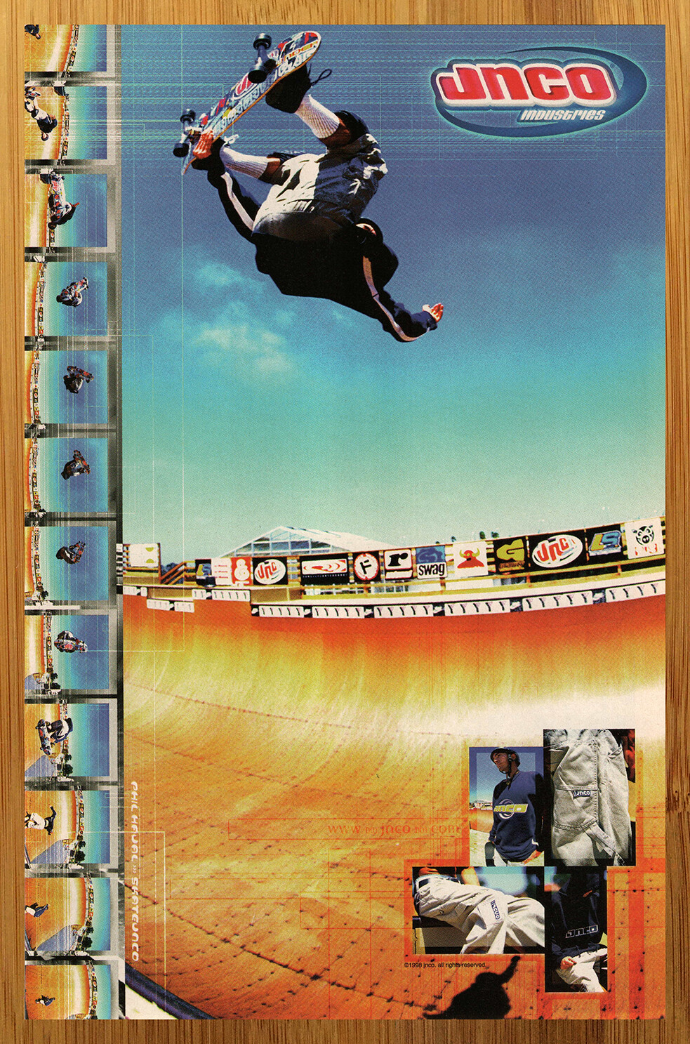 1998 JNCO Clothing Vintage Print Ad/Poster Phil Hajal Skateboarding 90s Pop Art